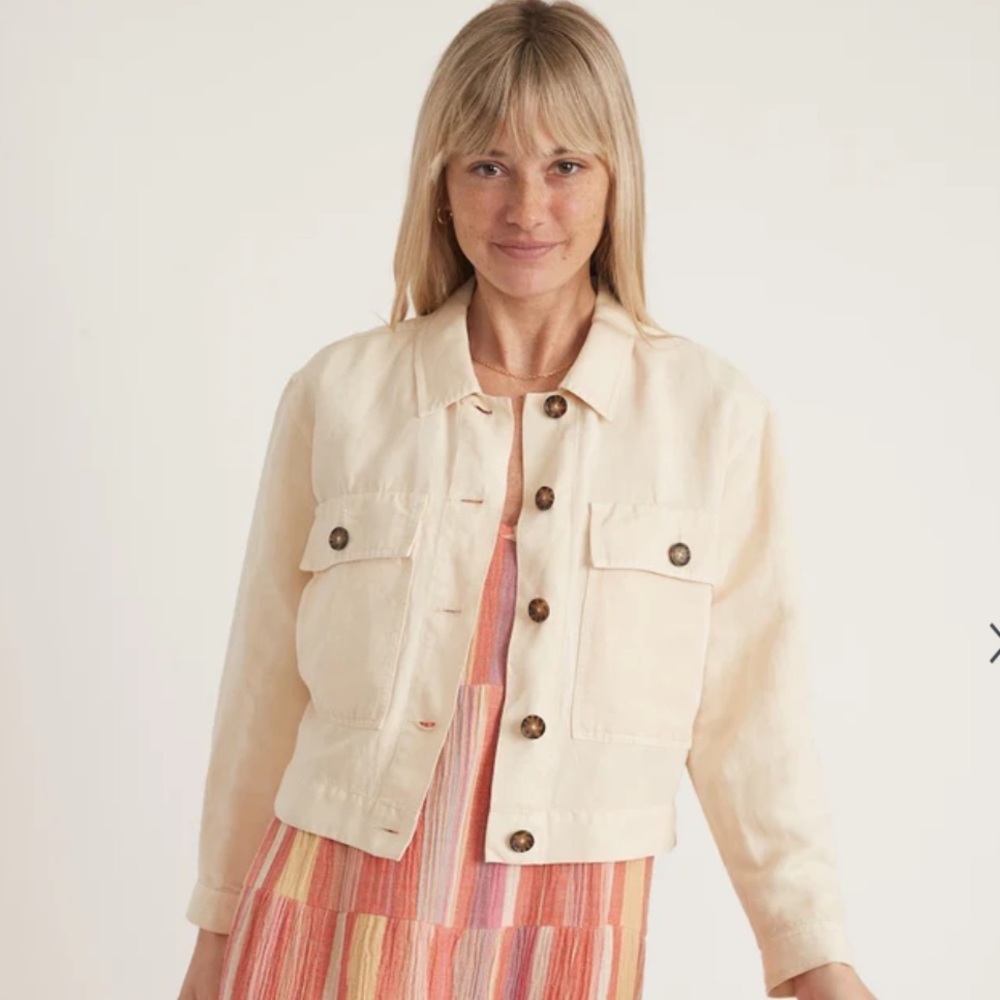 Marine layer cream cropped denim jacket
